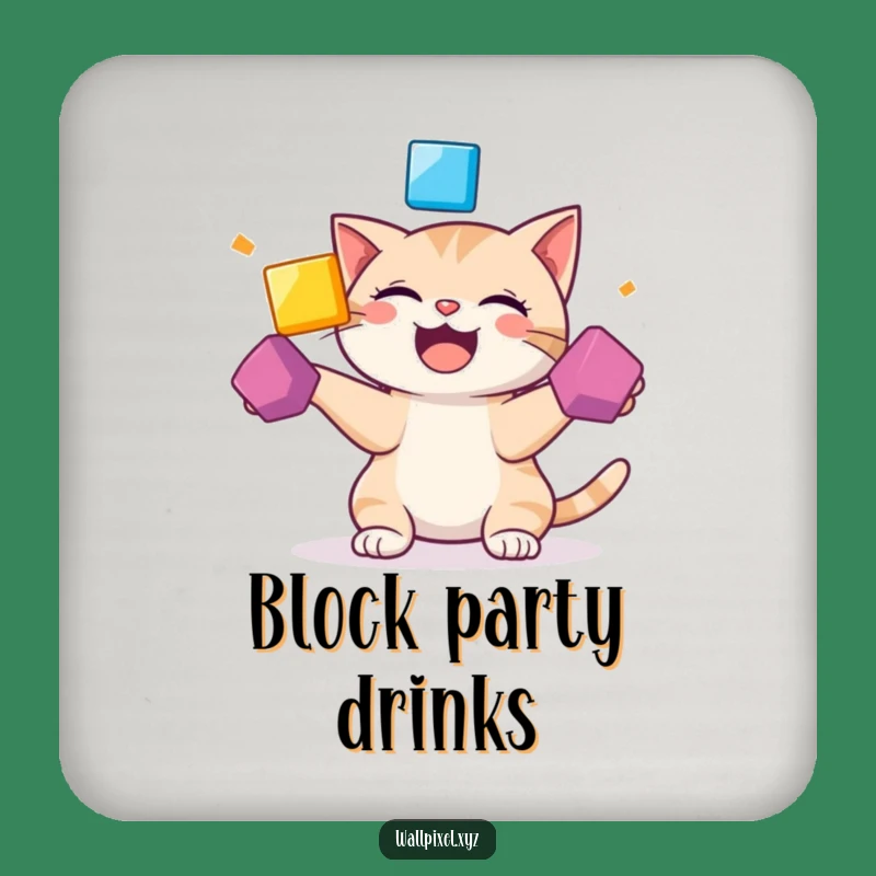 Funny Pixel Cat Coaster: Giggling Juggling Cat, Table Funny Gift