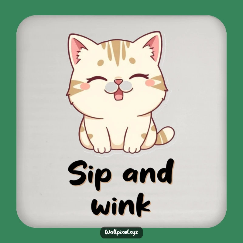 Funny Pixel Cat Coaster: Winking Protection, Unique Funny Gift