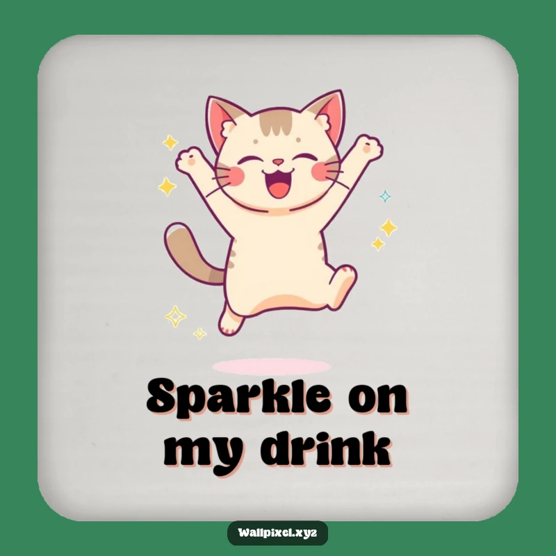 Funny Pixel Cat Sparkle Coaster: Retro Gaming Protection for Your Drinks
