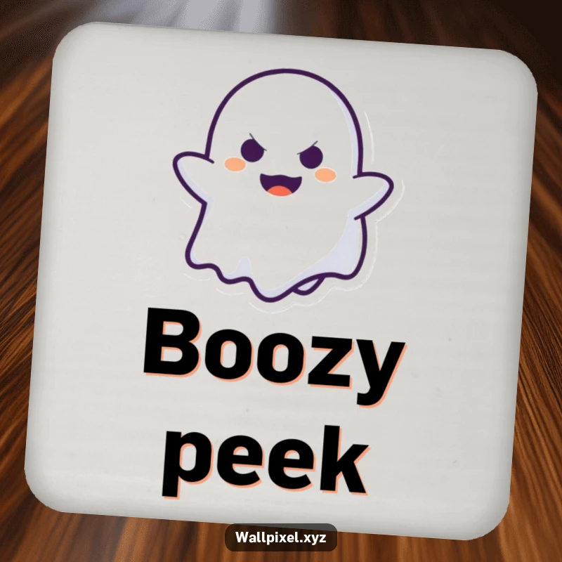 Funny Ghost Drink Coaster: A mischievous pixelated ghost playing peek-a-boo offers playful humor and surface protection.