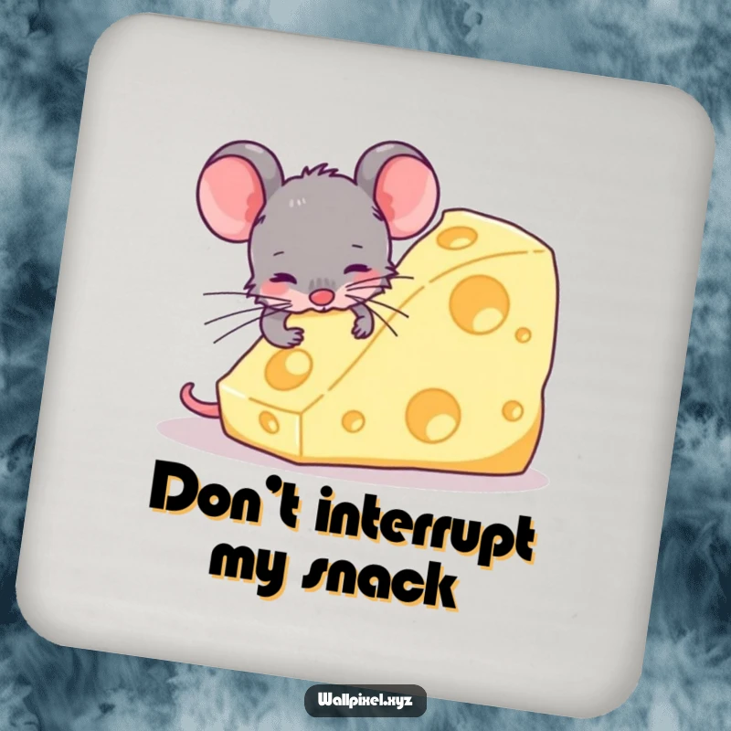 Funny drink coasters featuring a pixelated retro mouse character attempting to nibble a huge, blocky cheese, adding humorous flair to table settings.