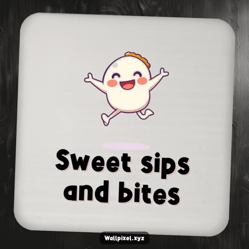 Funny drink coaster depicting a pixel character jumping with a pixelated pie, adding a nostalgic retro gaming touch.