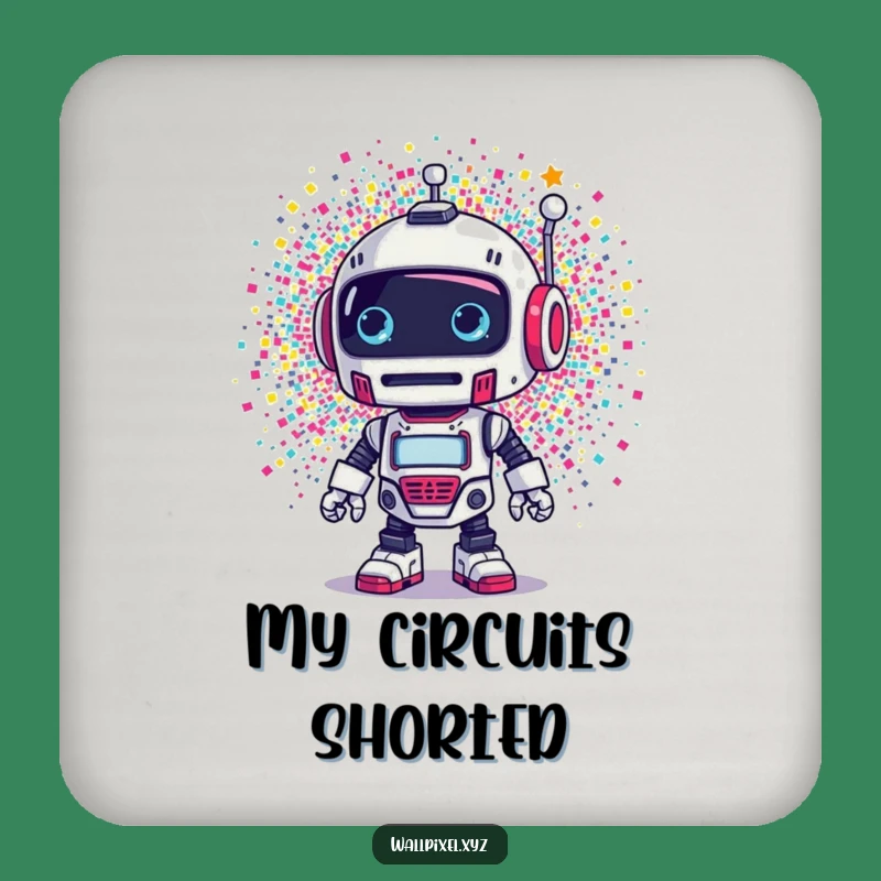 Funny Robot Pixel Explosion Coaster - Protect Surfaces with Humorous Art Gift!