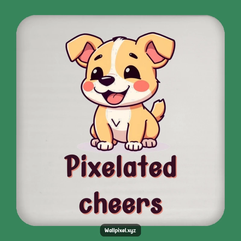 Funny Pixel Dog Coasters: Joyful Blocky Tail Wagging Humor Gift