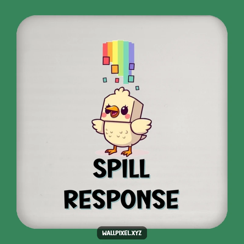 Funny Startled Bird Pixel Rainbow Coaster: Retro Surface Protection