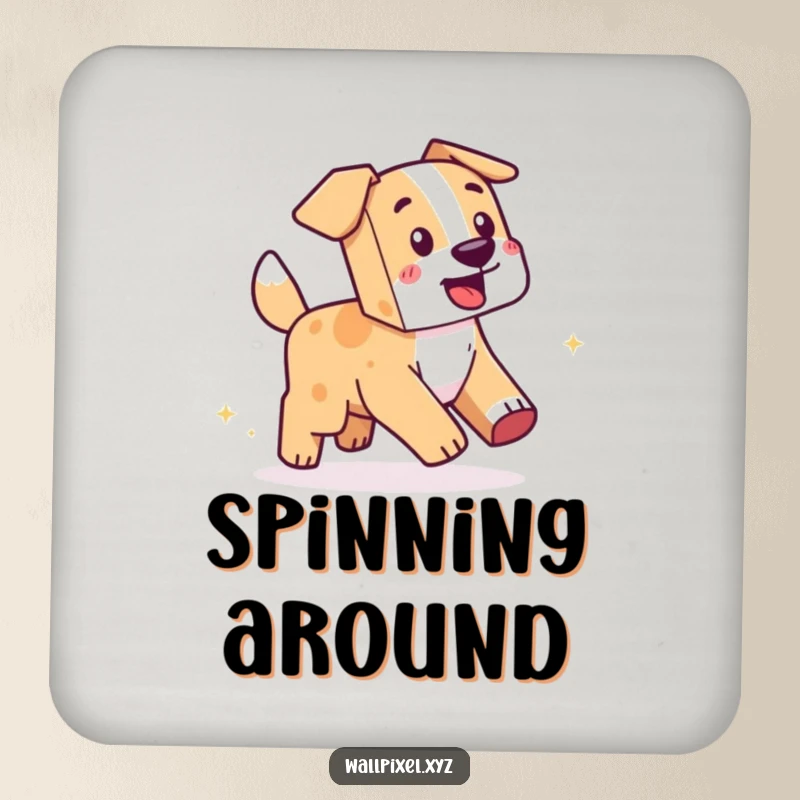 Funny Pixel Dog Coaster: A coaster featuring a blocky dog chasing its sparkling pixel tail, protecting surfaces with humor.