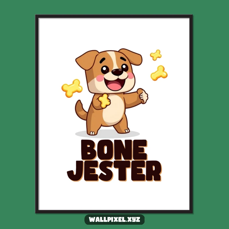Funny Pixelated Dog Juggling Bones Poster, Retro Gamer Wall Art