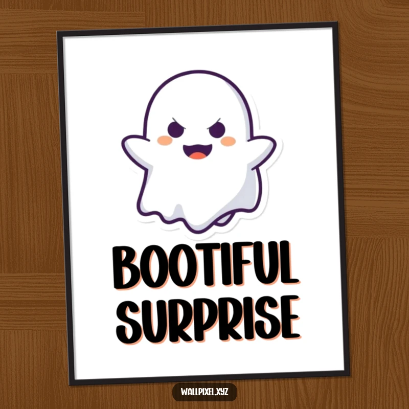 Funny Ghost Poster: A mischievous pixelated ghost plays peek-a-boo, creating a humorous and spooky piece of wall art.