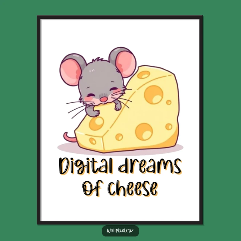 Funny Pixel Mouse Nibbling Cheese Poster - Retro Gaming Wall Art