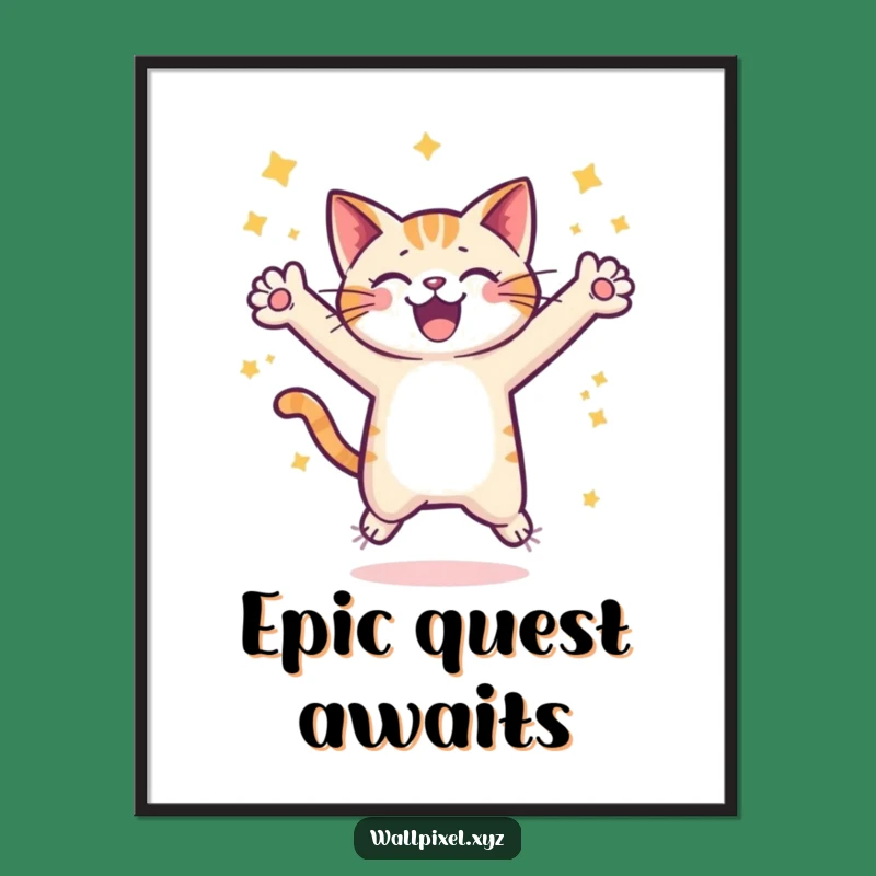 Funny Pixel Cat Leap Poster: Retro Gaming Art, Vibrant Starry Decor