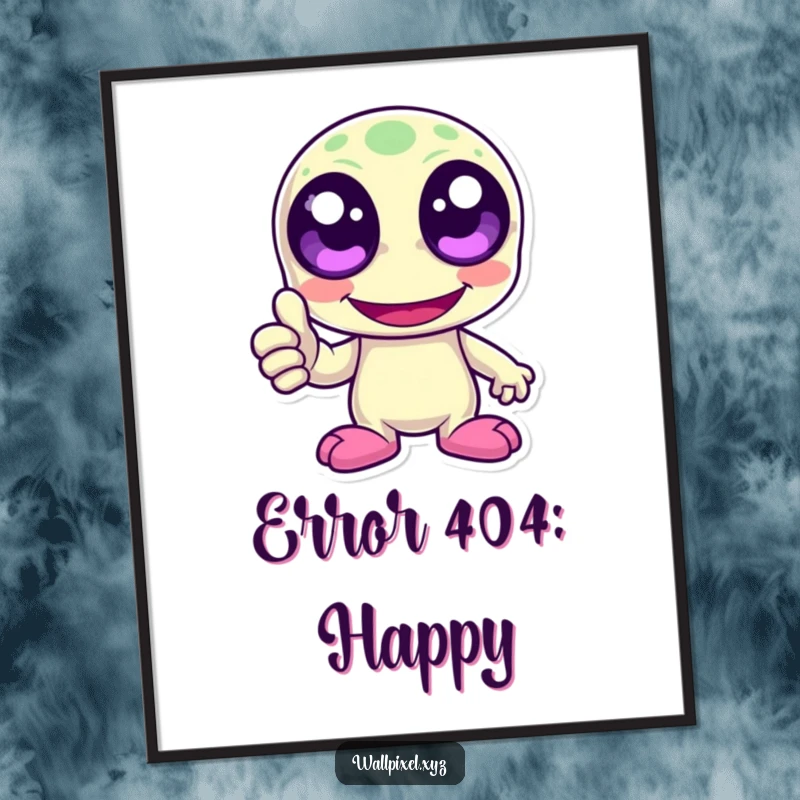 Funny pixelated alien character laughing with big pixel eyes, giving a thumbs up. Retro gaming inspired wall art poster.