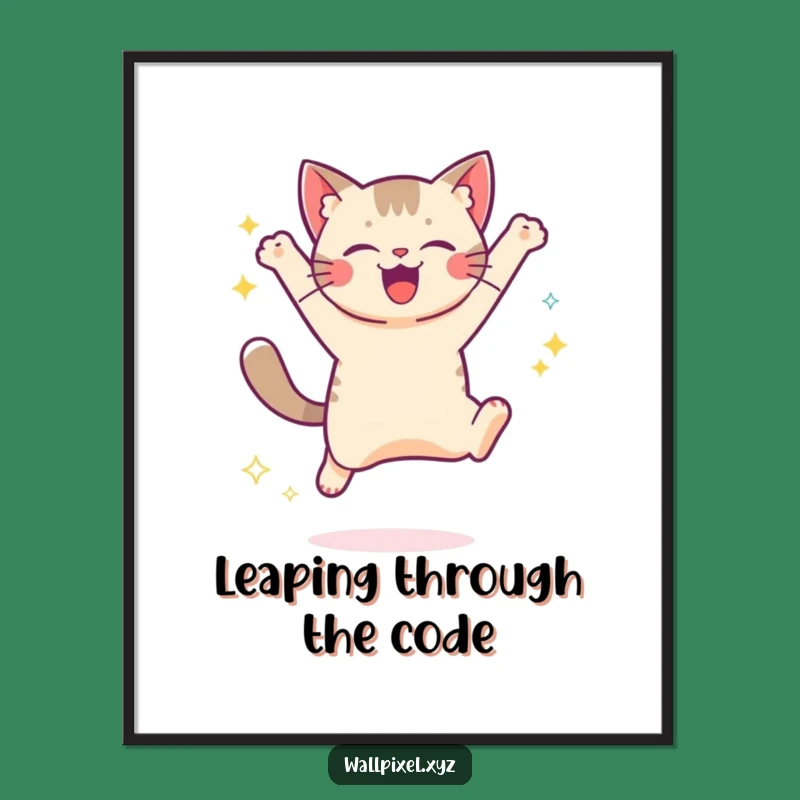 Funny Pixel Cat Jump Poster: Retro Gaming Wall Art for a Fun Vibe