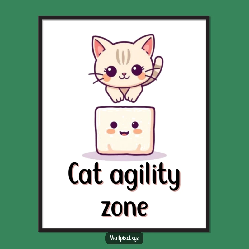 Funny Pixel Cat Leap Poster: Playful Art for a Charming Space!