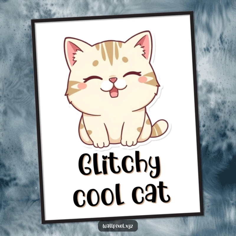 Funny poster art of a chunky, pixelated cat winking with a missing tooth, conveying a retro, cool, and slightly rogue aesthetic.