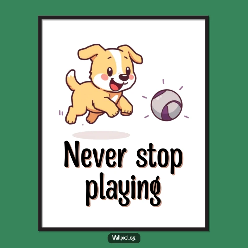 Funny Pixel Dog Chasing Ball Poster - Retro Gaming Wall Decor