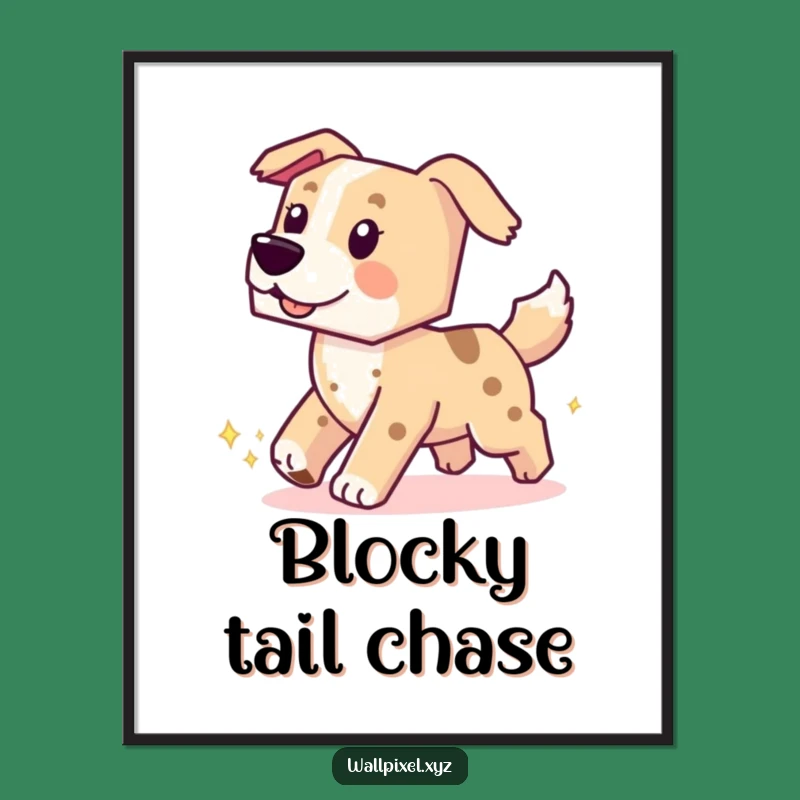 Funny Pixel Dog Poster: Chasing Tail, Humorous Art Gift