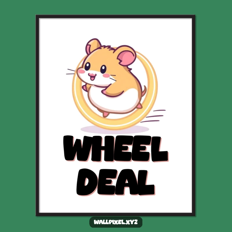 Funny Pixel Hamster Wheel Poster, Motivational Retro Art Decor
