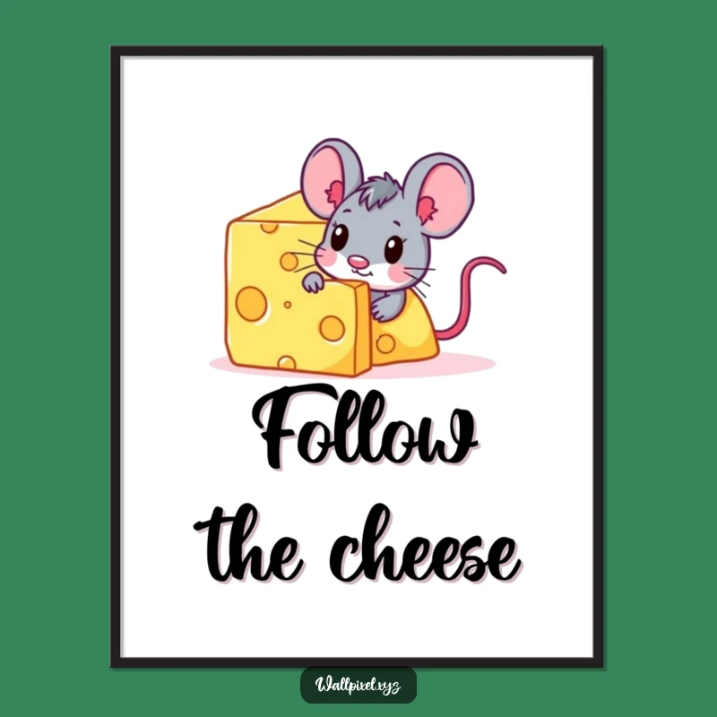 Funny Pixel Mouse Cheese Poster - Digital Snack Wall Art