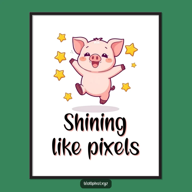 Funny Pixel Piglet Poster - Excited Jumper, Perfect Funny Gift for Wall Art