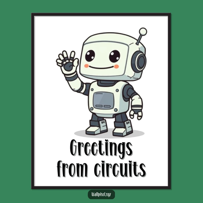 Funny Pixel Robot Wave Poster: Retro Sci-Fi Wall Art for Tech Lovers