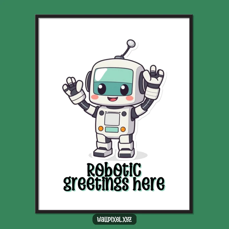 Funny Pixel Robot Wave Poster: Retro Tech Art, Energetic Wall Decor