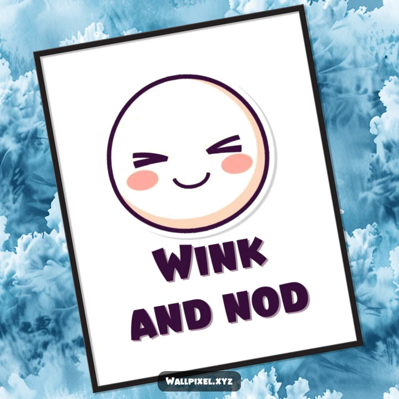 Funny pixel smiley face poster depicting a retro character winking mischievously, adding playful and humorous vibes to decor.