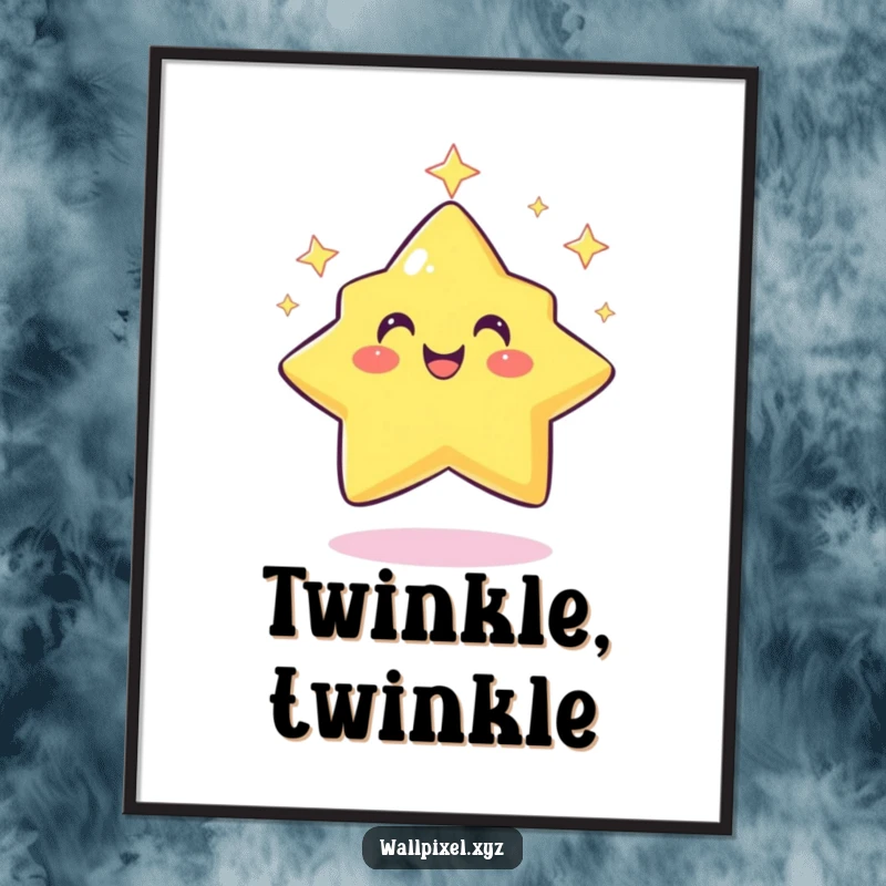 Funny pixel star poster depicting a smiling, retro character twinkling rhythmically, adding nostalgic and cheerful vibes to decor.