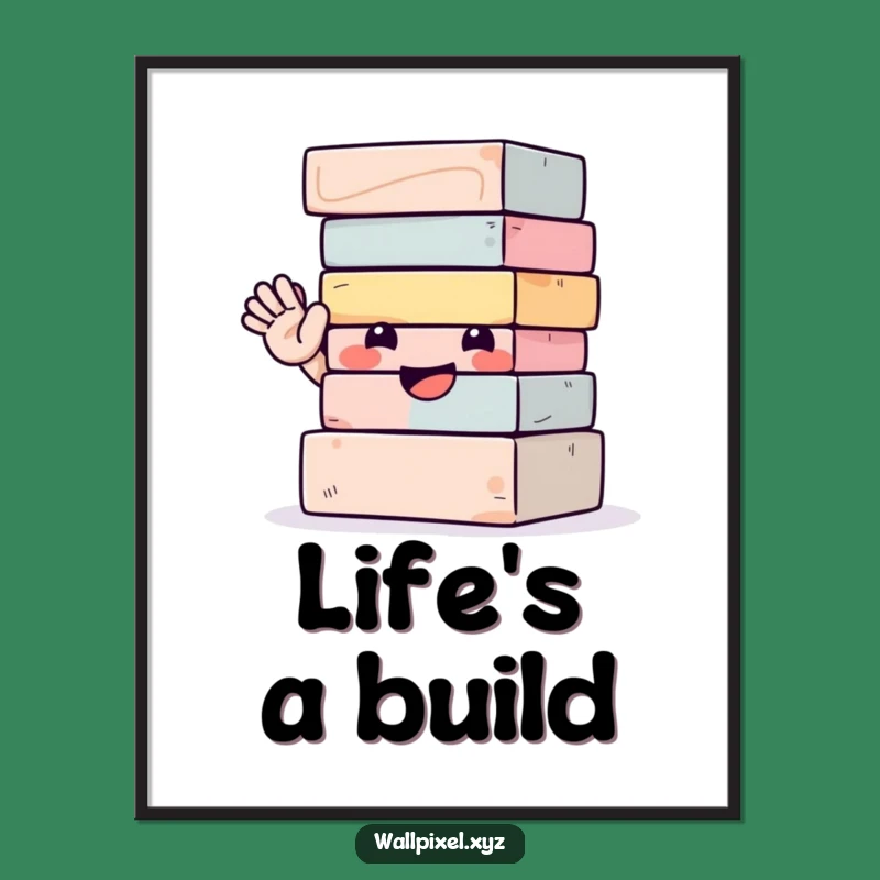 Funny Poster: Enthusiastic Waving Blocks Art Print, Hilarious Decor for Any Room
