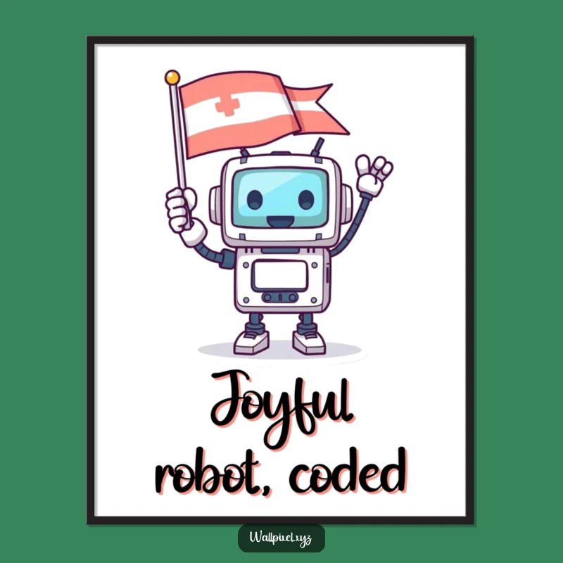Funny Square Robot Pixel Flag Poster: Retro Tech Decor!
