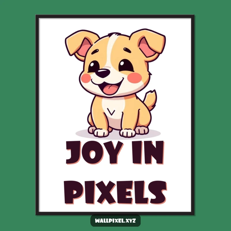 Funny Pixel Dog Poster: Joyful Blocky Tail Wagging Art Gift
