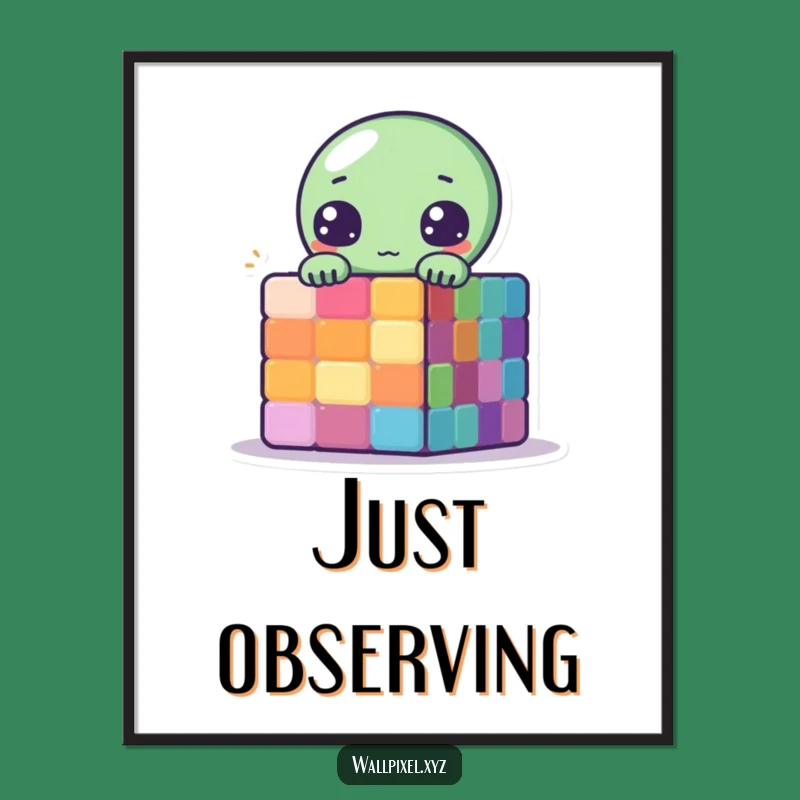 Funny Pixel Alien Poster: Peek-a-Boo Cube Humor Sci-Fi Art Gift