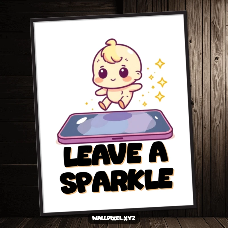 Funny pixel character in mid-slide leaving a shimmering trail on a retro poster.