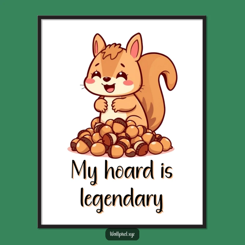 Funny Blocky Squirrel Poster: Pixel Acorn Hoard Art, Retro Funny Gift Decor