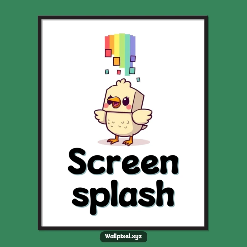Funny Startled Bird Pixel Rainbow Poster: Retro Gaming Wall Art