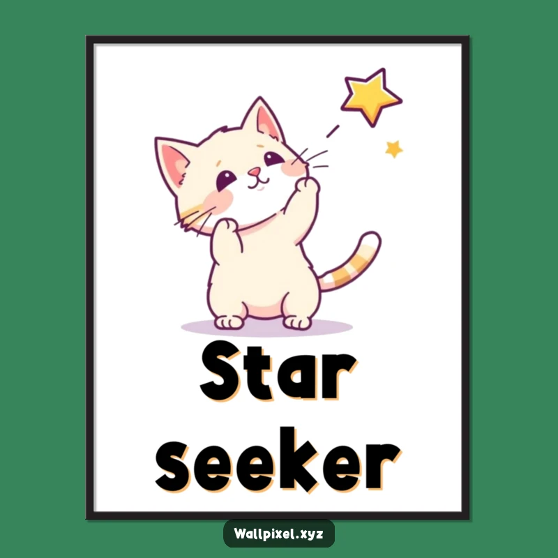 Funny Pixel Cat Star Poster: Retro Gaming Wall Art for Your Space