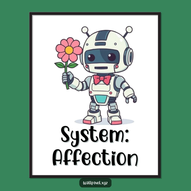 Funny Retro Robot Flower Poster, Vintage Tech Art for Walls