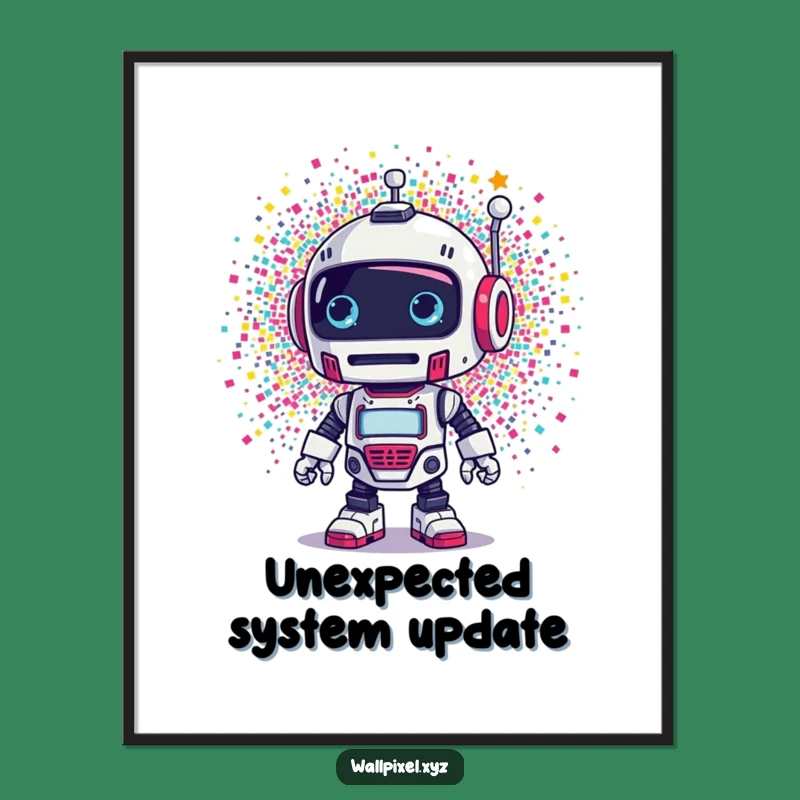 Funny Retro Robot Pixel Explosion Poster - Vibrant Humorous Wall Art Gift!