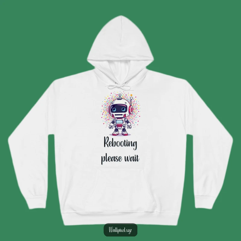 Cozy Funny Robot Pixel Explosion Hoodie - A Warm and Humorous Tech Gift!