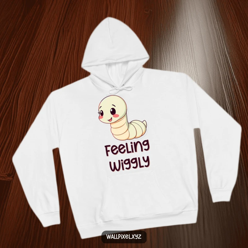 Funny hoodie depicting a segmented worm wiggling playfully with a happy face, offering comfort and cheerful character design.