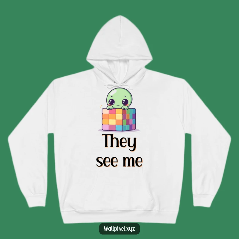 Funny Pixel Alien Hoodie: Cozy Peek-a-Boo Cube Humor Sci-Fi Gift