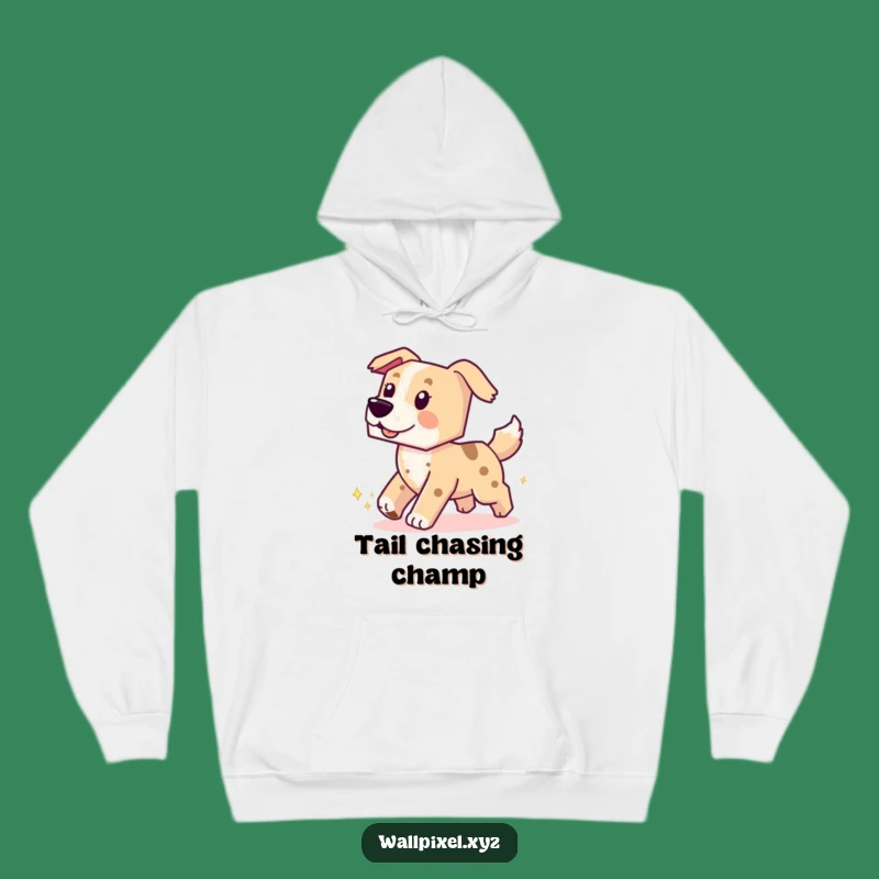 Funny Pixel Dog Hoodie: Chasing Tail, Cozy Funny Gift
