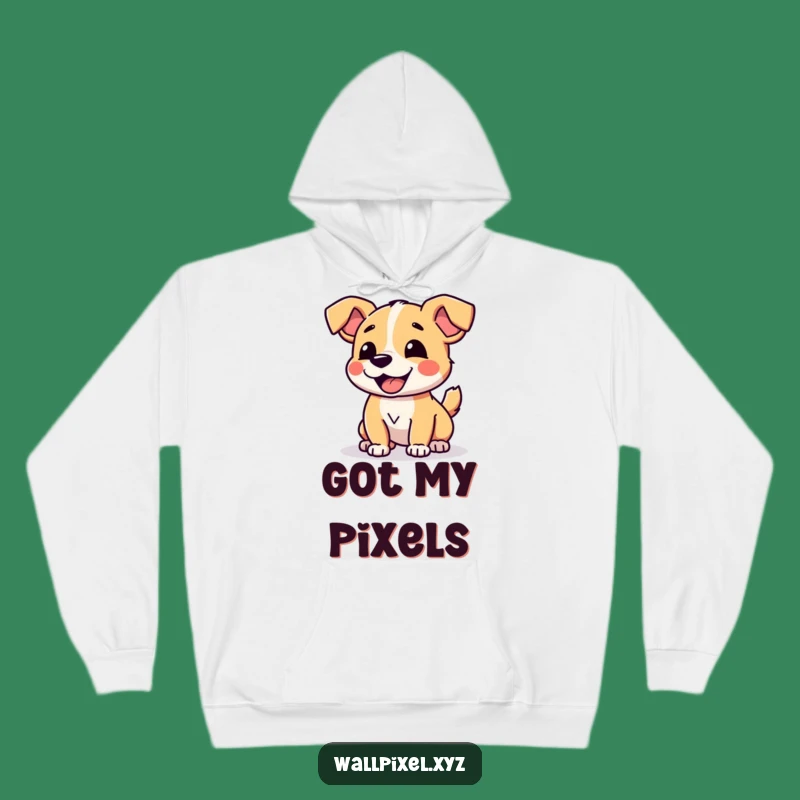 Funny Pixel Dog Hoodie: Cozy Joyful Blocky Tail Wagging Humor Gift