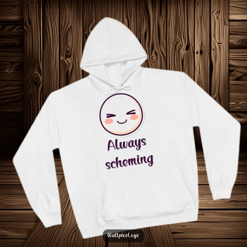 Funny pixel smiley face hoodie displaying a retro character winking mischievously, offering warmth and pixelated fun.