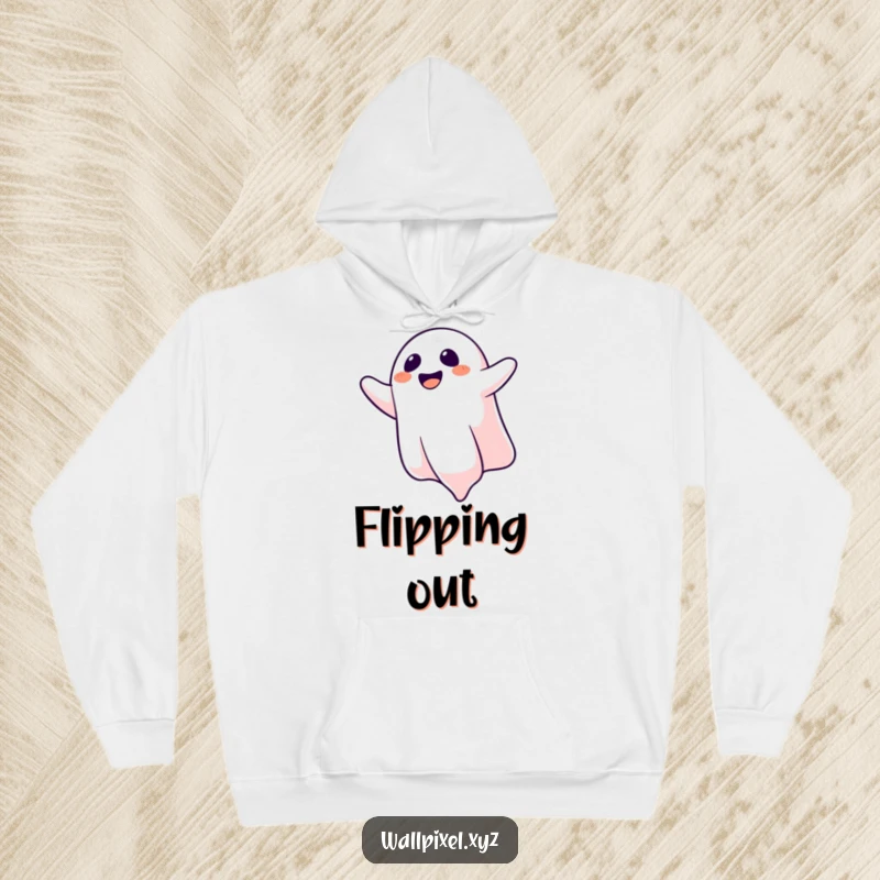 Funny hoodie depicting a laughing pixelated ghost floating upside down, offering warmth and a humorous touch of spectral delight.