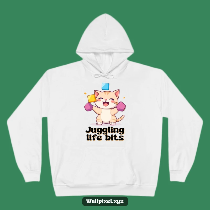 Funny Pixel Cat Hoodie: Giggling Juggling Cat, Cozy Funny Gift