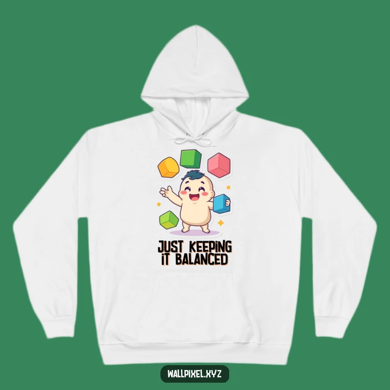 Funny Hoodie: Cozy Wobbly Juggler, Pixel Character Comfort, Colorful Cubes, Hilarious Gift