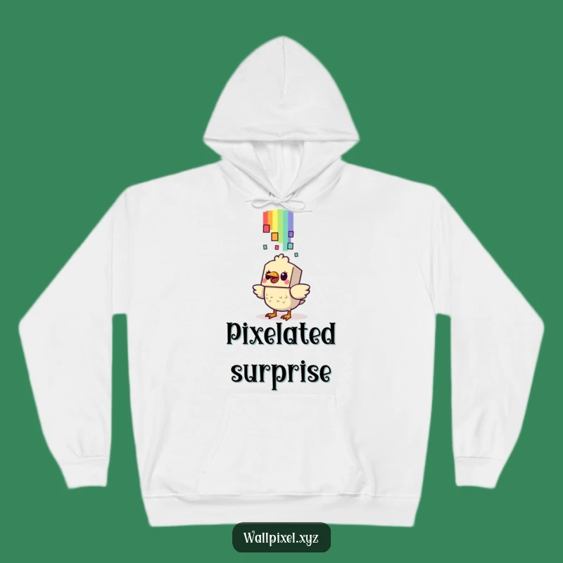 Funny Startled Bird Pixel Rainbow Hoodie: Cozy Retro Gaming Gift