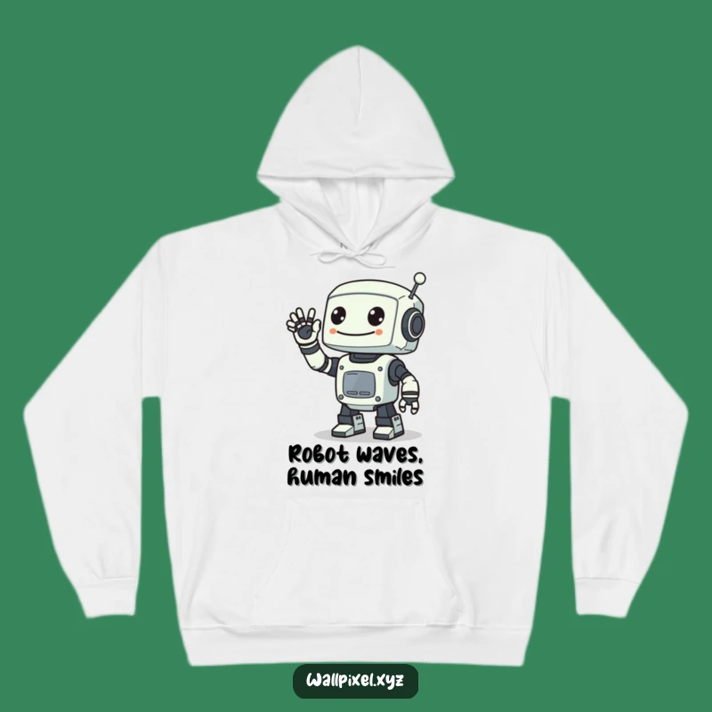 Funny Pixel Robot Greeting Hoodie: Cozy Retro Sci-Fi Gift for Fans