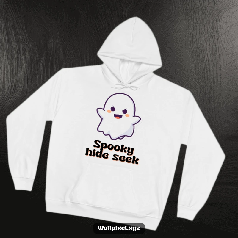 Funny Ghost Hoodie: A pixelated ghost makes a mischievous face while playing peek-a-boo, perfect for cozy, spooky fun.