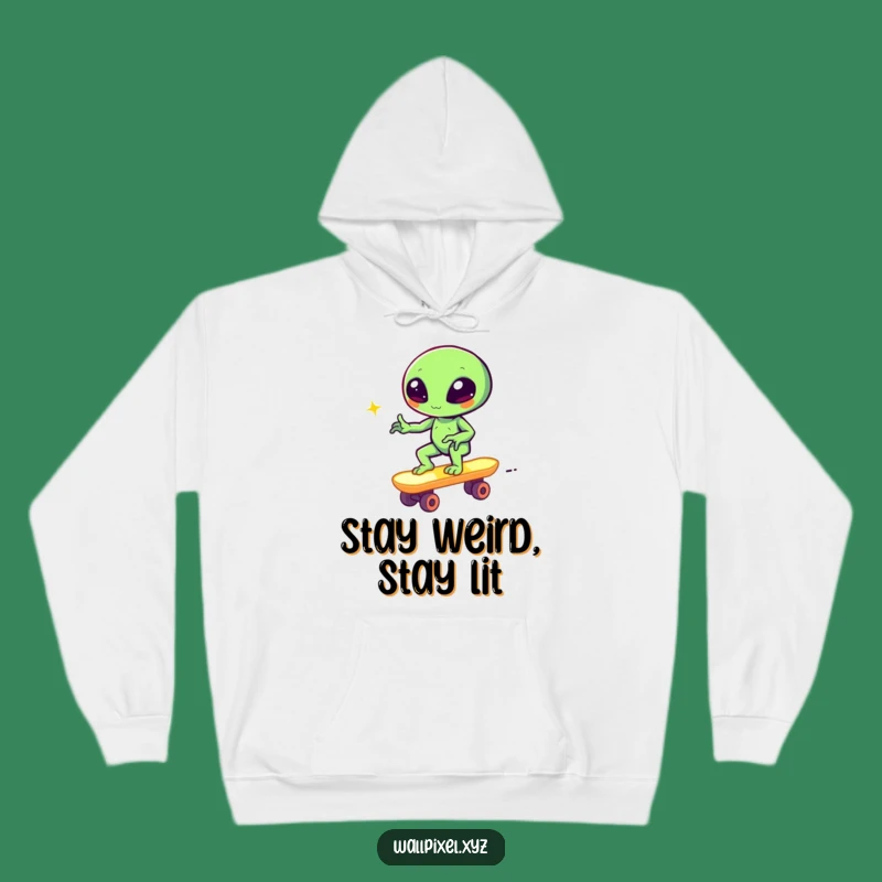 Funny Pixel Alien Skateboard Hoodie Cozy Retro Gaming Gift for Chilly Days